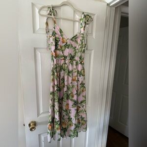 Aqua Pink and Green Floral Midi Dress